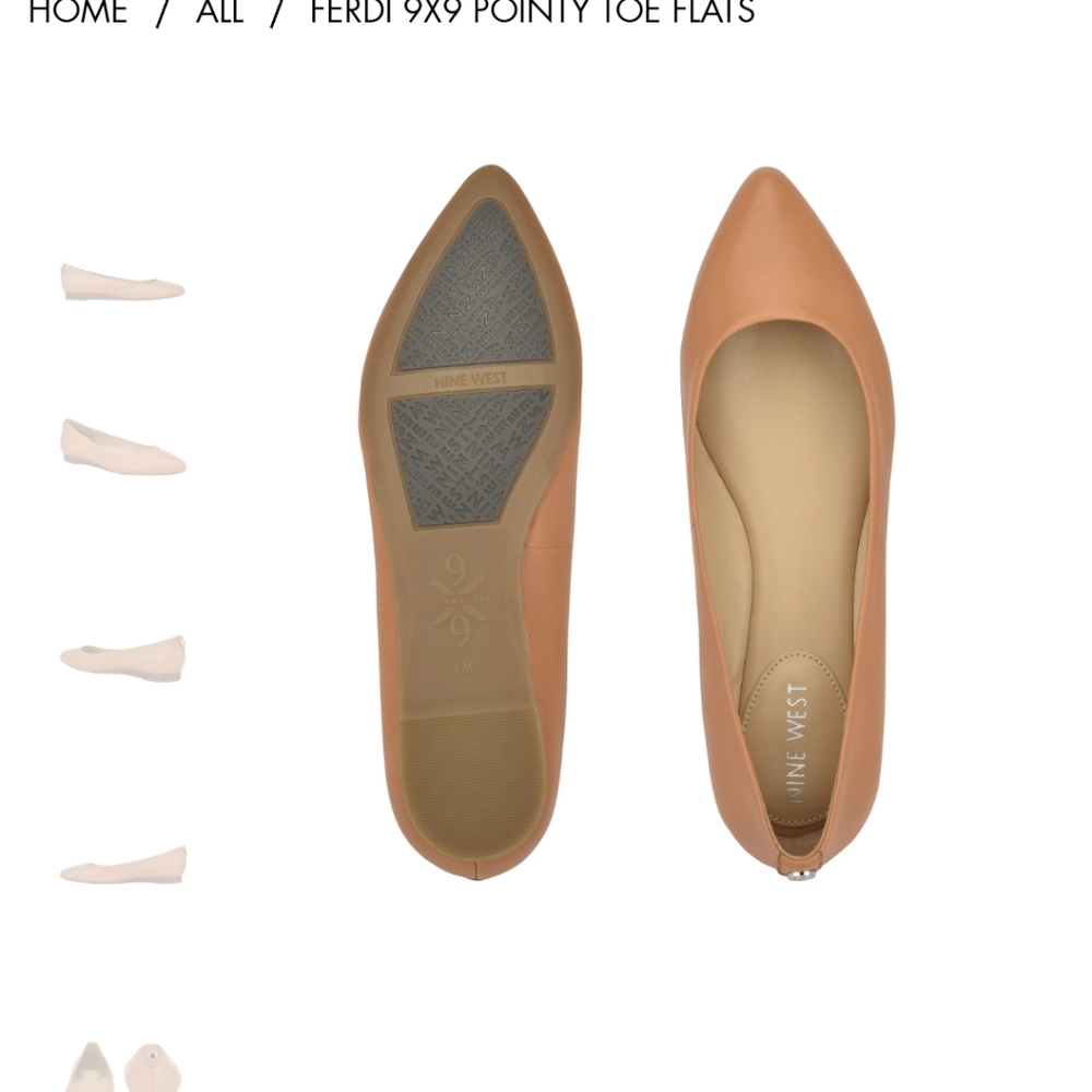 NEW Nine West Ferdi 9x9 Pointy Toe Flats Size 7.5 Dark Natural Leather